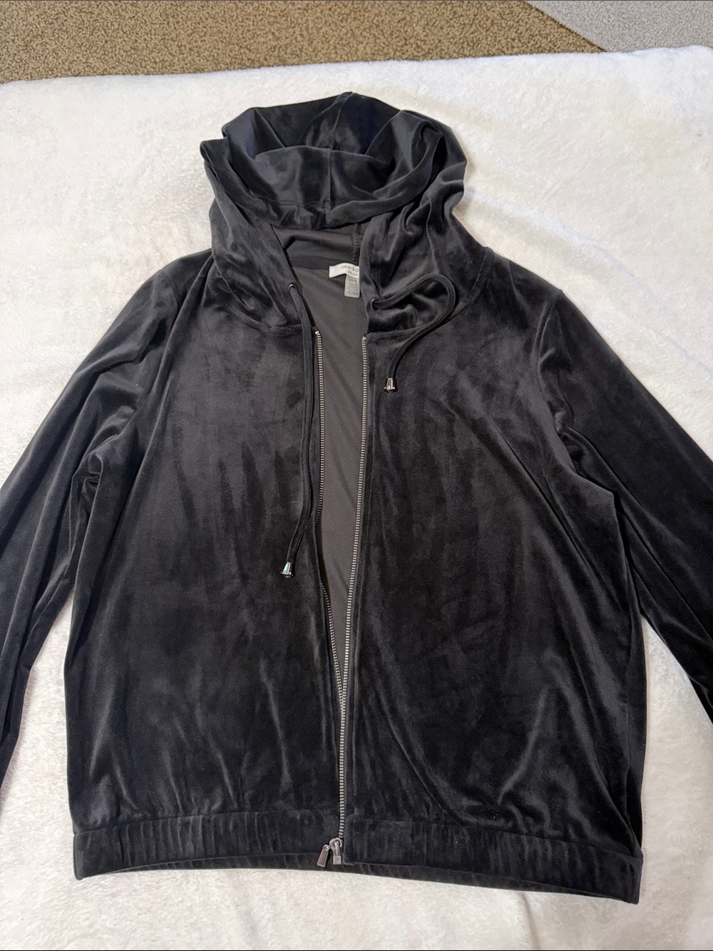 Women’s Black Velvet Zip-Up Jacket with jewel accents on zipper and strings